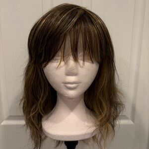 GABOR Essentials Blonde Brown Synthetic Long Beach Wave Wig! Bangs! Heat Safe.